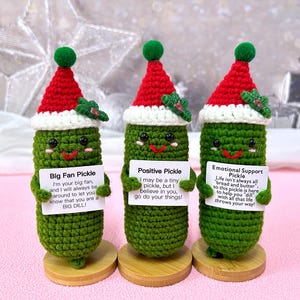 Christmas hat Emotional Support Pickle,Positive Pickle,Big Fan Pickle,Handmade Crochet Pickles,Crochet Sour Cucumber,Home Table Decor,Gifts