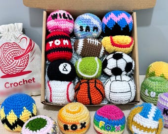 Personalized Crochet Ha*ky Sa*k | Custom Name Footbag, Sport Ball Kick Sack, Handmade Juggling Bean Bag, Cotton Drawstring Bag