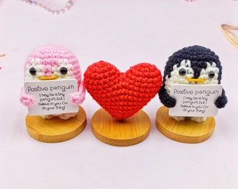 Cute Handmade Crochet Couple Penguins/Red Heart,Crochet Animals,Crocheted Penguin Finished Product,Mother's Day Gift,Gift For Her/Him