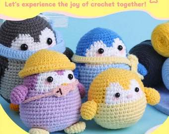 Handmade 4PCS Penguins Crochet Kit For Beginner,DIY Penguin Kit,Penguins Crochet Material With Instruction and Video Tutorial,Gift For Her