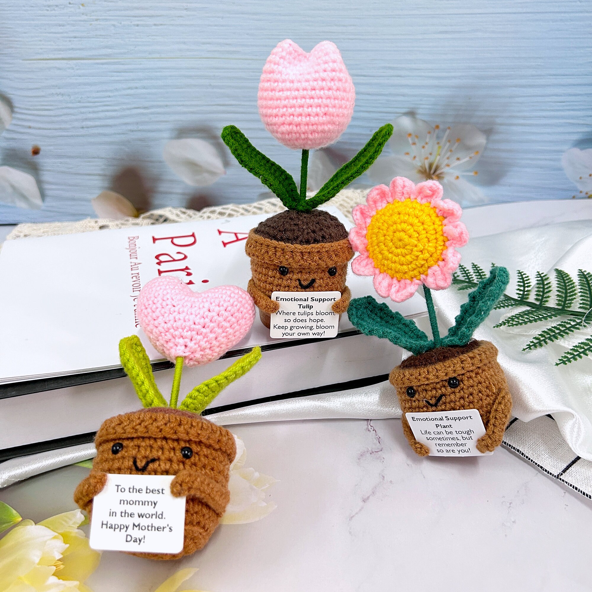 Handmade Crochet Sunflower /heart /tulip Potted Plant, Mother's