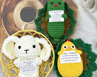 Handmade Crochet Pickle/Bunny/Chicken,Emotional Support Pickle,Easter Basket Stuff,Crochet Sour Cucumber,Easter Gift,Home Table Decor