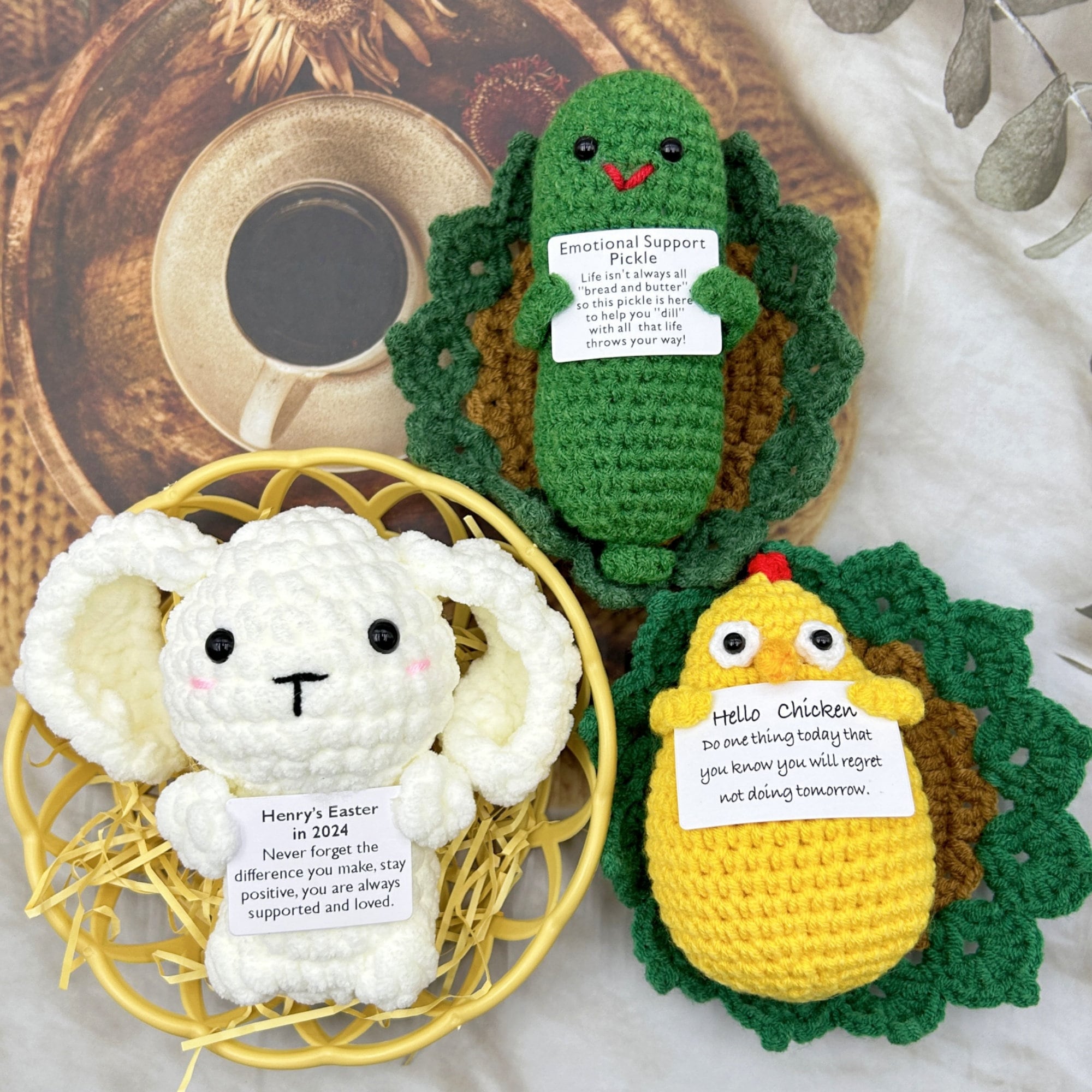 Handmade Crochet Pickle/bunny/chicken,emotional Support Pickle