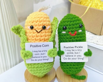 Handmade Crochet Pickle/Corn,Positive Pickle,Positive Corn,Crochet Sour Cucumber,Caring Gift For Her,Home Table/Desk Decor,Mother's Day Gift