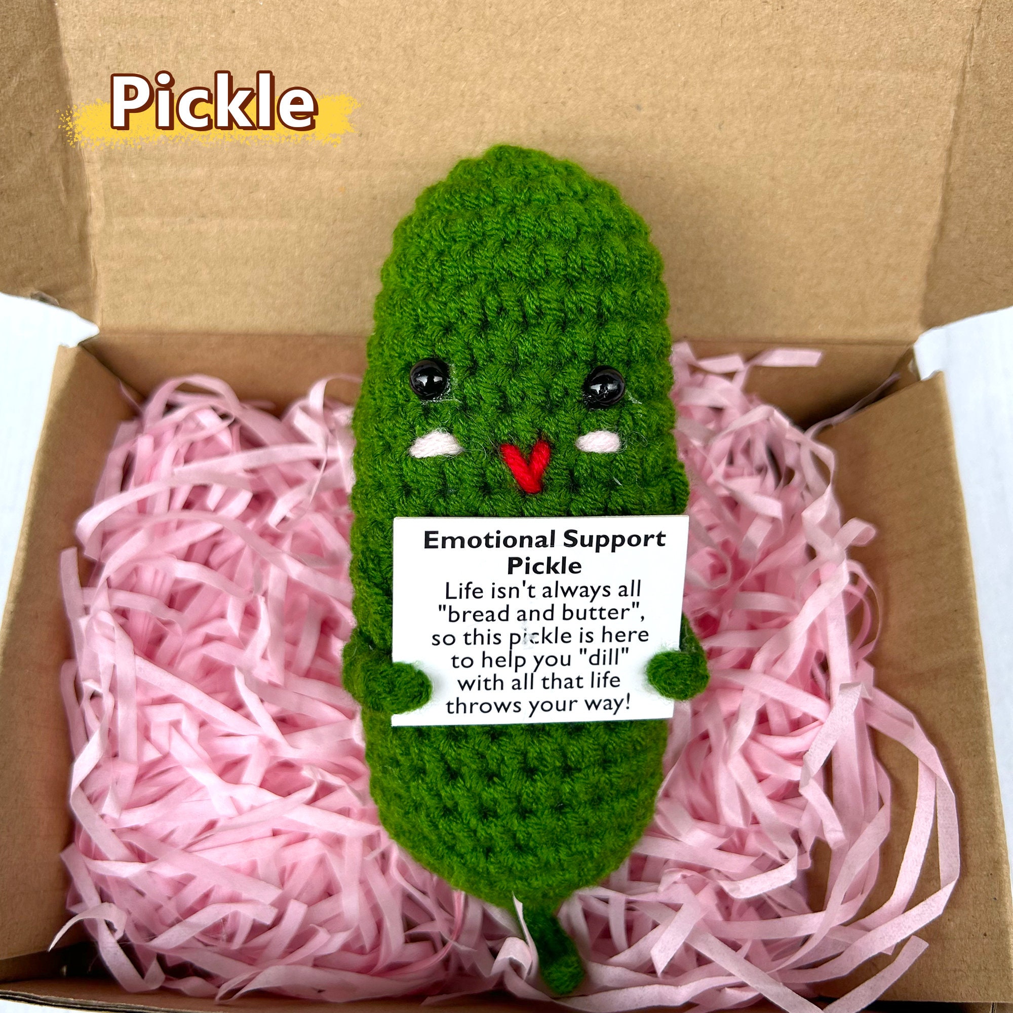 Cafemoo Emotional Support Pickle Potato Plush Doll With Pigtails - Cute Comfort Toy With Message Card