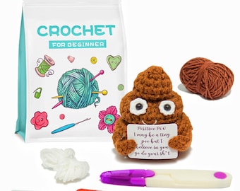 Handmade POO Doll Crochet Kit,Amigurumi Doll Kit,Hand KnittingDark Brown POO Keychain,Crochet For Beginner,DIY Materials Supplies Yarn Toy