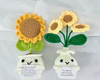Cute Handmade Crochet Sunflower In Pot,Crochet Sunflower Plant,Crochet Potted Sunflower,Be Like A Sunflower,Mother's Day Gift,Desk Decor