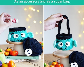 Halloween Pumpkin Candy Bag Crochet DIY Kit for Beginner-Halloween Ghost in Pumpkin Bag Crochet Material With Instruction and Video Tutorial