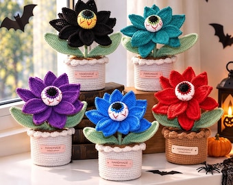 Hand Crochet Eyeball Potted Flower , Creepy Cute Gothic Decor, Spooky Eye Flower Desk Ornament, Handmade Knitted Plant, Horror Lover Gift