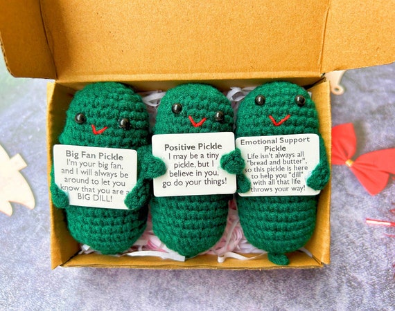 One Emotional Support Pickle Keychain Crochet Pickle