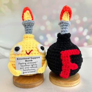 Emotional support bomb,Handmade crochet bomb toy,Black/Yellow bomb toy,Office decorations, Stress relieving toy,Humorous gift,Christmas gift