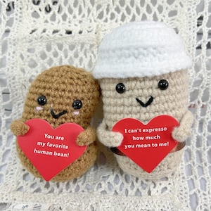 Handmade Crochet Coffee Bean and Coffee Cup,Emotional Support Coffee Bean,Coffee Lover Gift,Graduation gift, Gift for teachers