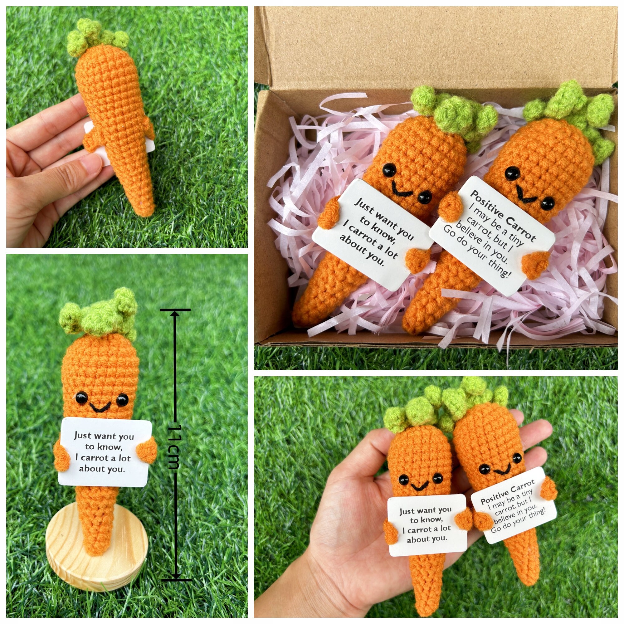 Poupée Carotte Positive Au Crochet - Cadeau Encouragement, Décoration Mignonne Avec Carte (9.5x6cm, Orange)