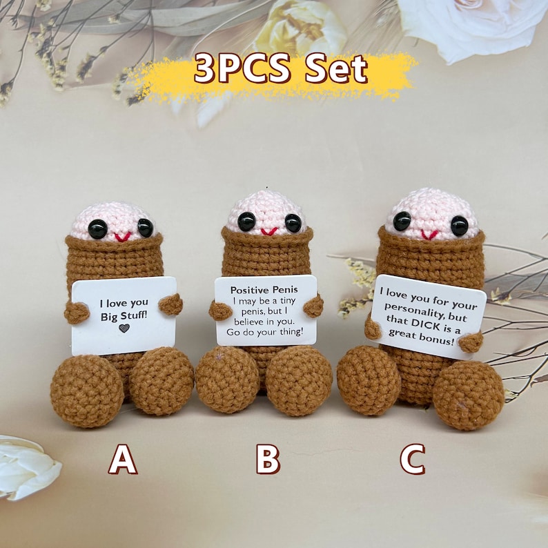 Pene de crochet divertido - Regalo divertido para adultos - Pene amigurumi de crochet - Regalo para novio/esposo - Regalo de aniversario, Pene positivo para Navidad 3PCS Set