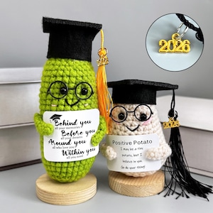 2026 Graduation Positive Pickle with Stand,Graduation Potato Keepsake,High School,College, PHD Grad Gifts,Handmade crochet Vegetables