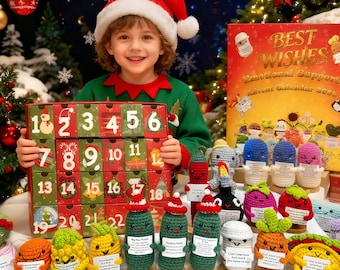 Christmas Advent Calendar,Handmade crochet potted plants/vegetables,Christmas Advent Calendar Box,Crochet Christmas gift,Positive Pickles
