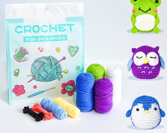 Handmade Frog/Owl/Birdie Crochet Kit,Amigurumi Doll Kit,Hand Knitting Animal Keychain,Crochet For Beginner,DIY Materials Supplies Yarn Toy