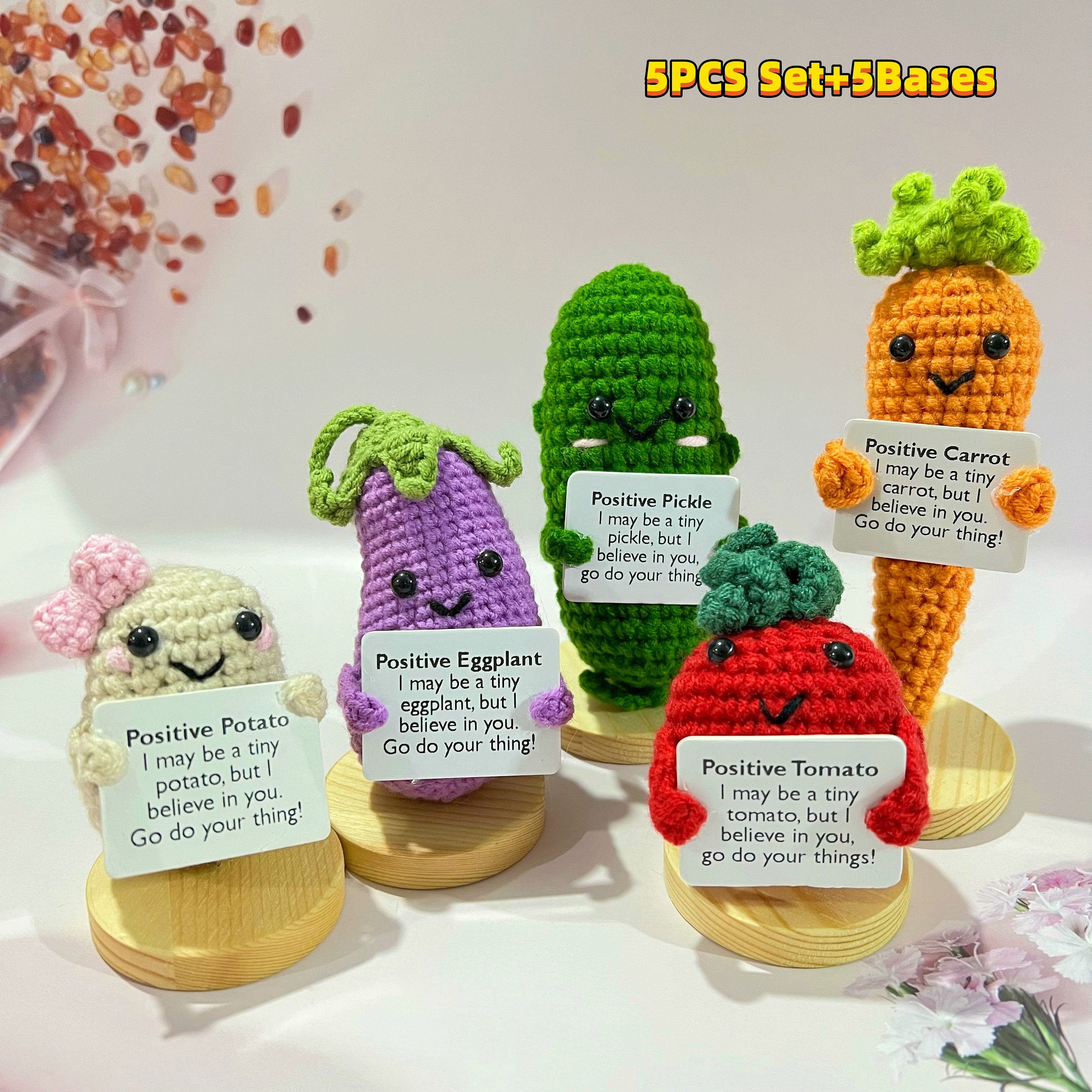 Positive Vegetables Family Set-cute Crochet Desk Accessory-positive Pickle/potato/tomato/carrot/eggplant-handmade  Gifts-valentine's Day Gift 