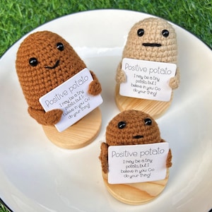 Pomme de terre de soutien émotionnel, pomme de terre tricotée à la main 4 cm/7 cm/8 cm, petite décoration au crochet porte-bonheur avec des lettres, décoration de bureau, cadeau réconfortant
