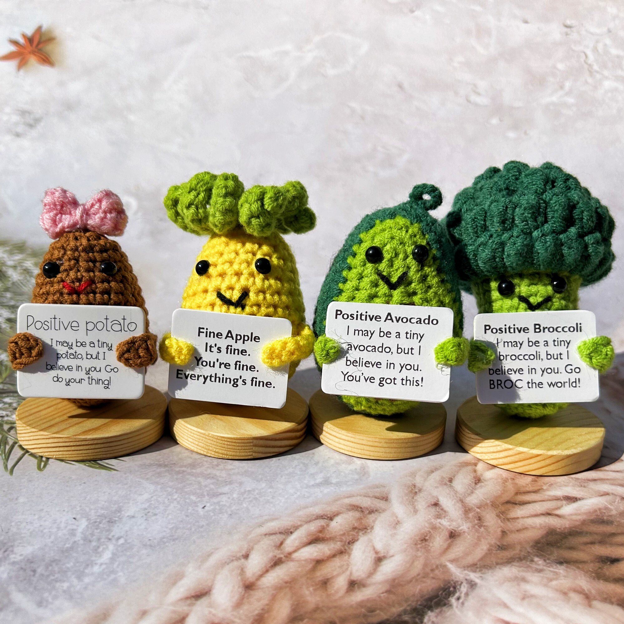 Inspirational Kids Gift,positive Avocado,show Love Mushroom,handmade  Crochet Pineapple,desk Decor,valentine's Days Gift,positive Gift 