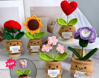 Handmade Crochet sunflower/ Forget me not Flowers/Rose,Thanks Gift for Mom/Dad/Teacher/Friends/Team,Thanksgiving Gift, Xmas Gift