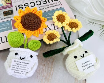 Girasole in vaso realizzato a mano all'uncinetto, un girasole squisito, un regalo di supporto emotivo, un regalo caloroso e positivo per gli amici, un regalo per la festa della mamma.