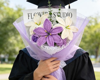 Graduation bouquet,Handmade Crochet Flower Bouquet | Graduation Gift | Lily Bouquet | Forever Flowers |Thanksgiving Gift, Xmas Gift