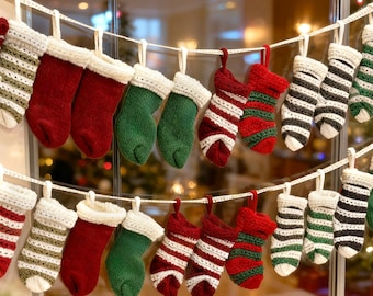 Knitted Christmas Advent Calendar for Kids, Knitted Advent Calendar Socks, 24 Knit Socks Christmas Calendar,Thanksgiving Gift, Xmas Gift