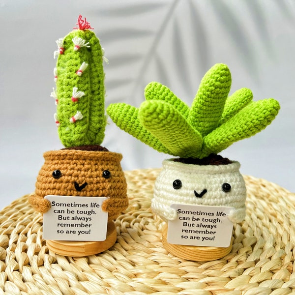 Lindos regalos de cuidado de cactus/plantas suculentas de ganchillo hechos a mano, vegetales de ganchillo personalizados con base, accesorios de ganchillo DIY, regalo del Día de la Madre