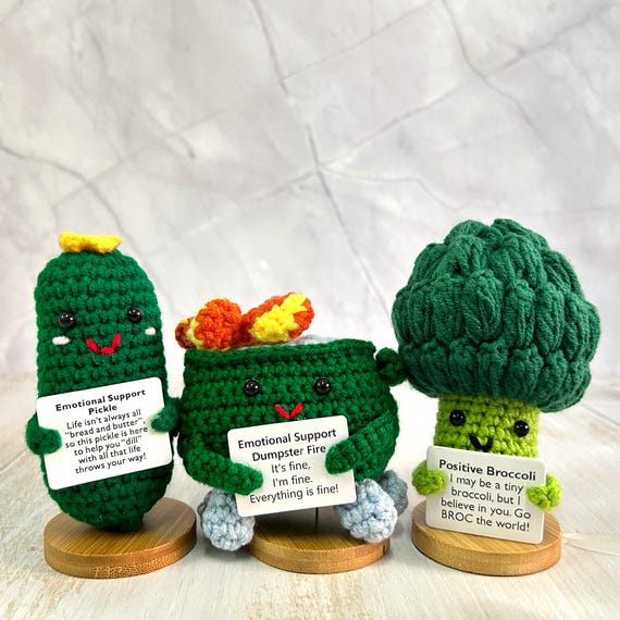 Peluche Brocoli Au Crochet - Soutien émotionnel Avec Carte D'affirmation, Décoration Bureau Ou Chambre