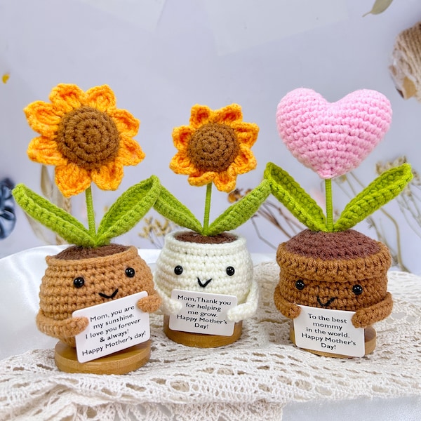 Handmade crochet sunflower heart potted plant, exquisite crochet sunflower,  Mother's Day gift, love for mother, birthday gift,eternal gift