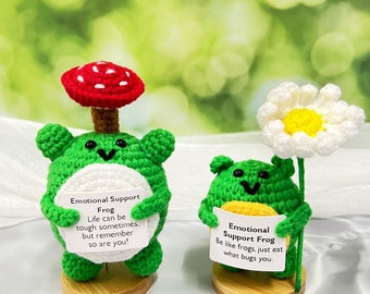 Cute Crochet Custom Positive Frog,Handmade Crochet Animals,Cute desk accessories,Positive Gifts,Valentines Day Gift,Emotioal Support Frog