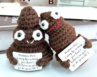 Pooh positivo de ganchillo hecho a mano, pequeño regalo divertido, mierda/mierda de ganchillo, regalo de apoyo emocional, felpa de poo de punto, regalo personalizado para Bestie