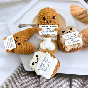 Handmade crochet bread chicken legs, emotional support gift, crochet gourmet four piece set, kitchen decoration, Permanent finished products