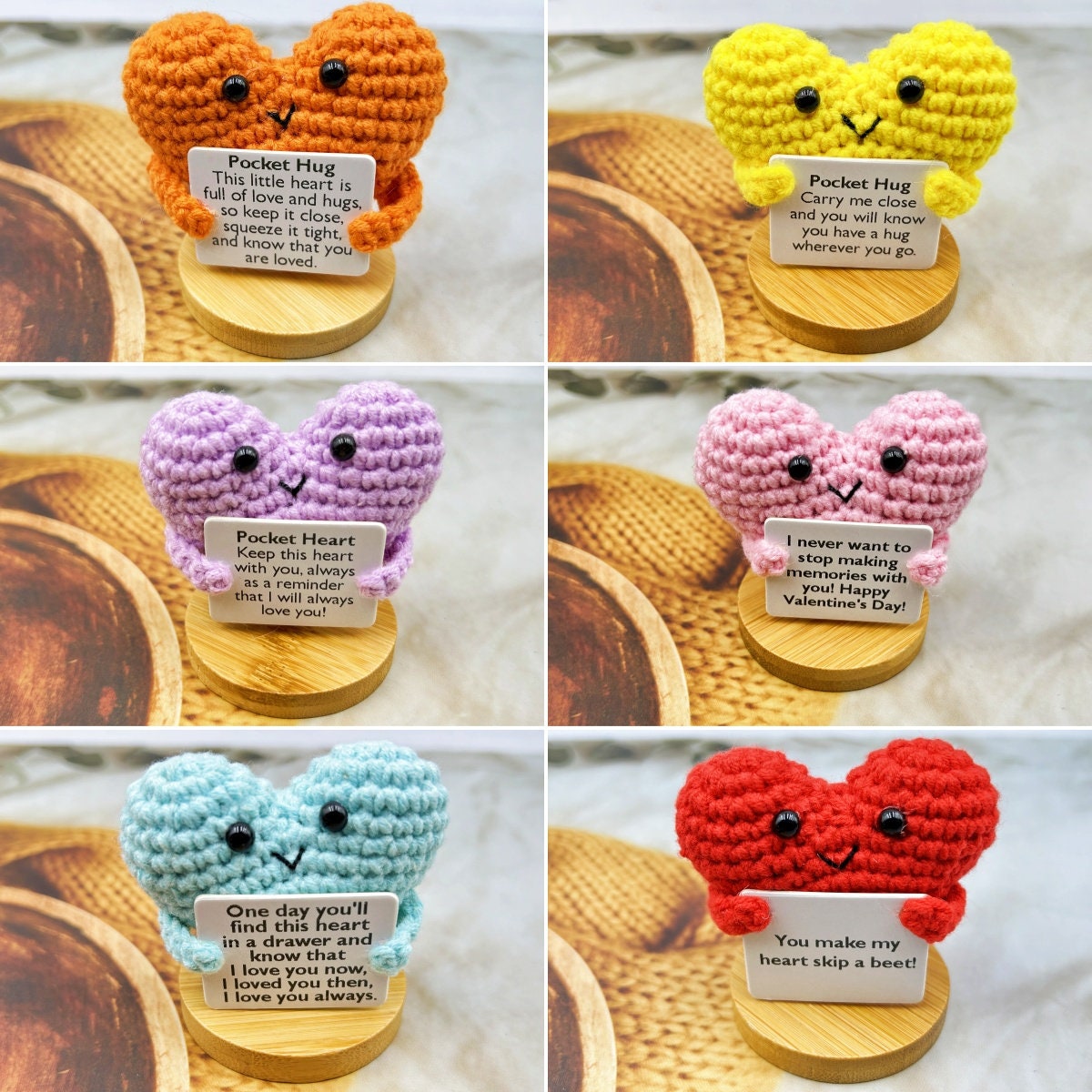 Handmade Crochet Heart With Positive Card,pocket Hug Heart