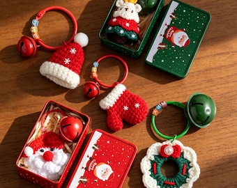 Custom Crochet Christmas Keychain,Personalized Letter Name Bead Keyring,Handmade Xmas Bag Charm,Gift Box Option, Santa Stocking Stuffer Gift