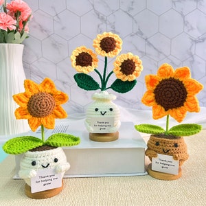 Crochet Emotional Support Sunflower Pot Plant ,Custom Crochet Sunflower Pot,Encouragement Gift for Teachers,Thank you for Helping me Grow