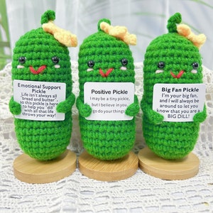 Emotional Support Pickle,Positive Pickle,Big Fan Pickle,Handmade Crochet Pickle With Yellow Flower,Home Table/Desk Decor,Gift For Her