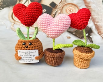 Crochet Red/Pink Heart Pot,Handmade Crochet Emotional Support Plant,Mother's Day Gift,Love Heart,Gift For Her/Him,Crochet Flower Heart