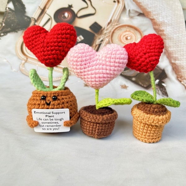 Crochet Red/Pink Heart Pot,Handmade Crochet Emotional Support Plant,Mother's Day Gift,Love Heart,Gift For Her/Him,Crochet Flower Heart