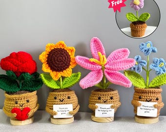 Girasole/Fiori di nontiscordardimé/Rosa/Tulipano all'uncinetto fatti a mano, regalo di ringraziamento per mamma/papà/insegnante/amici, regalo di supporto emotivo per la festa della mamma