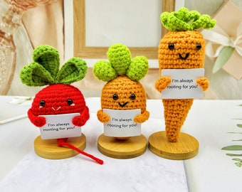 Handmade Crochet Carrot and Radish,Rooting for you,Crochet Carrot Amigurumi,DIY Crochet Accessories,Thoughtful Gift for Her/Family/Dad/Mom