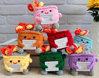 Soporte emocional para botes de basura en llamas, botes de basura para incineración, botes de basura coloridos para incendios, botes de basura tejidos a crochet, regalos divertidos