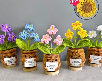 Handmade Crochet Forget me not Flowers,Emotional Support Potted Plant,Thanks Gift for Mom/Teacher/Friends/Team,Thanksgiving Gift, Xmas Gift