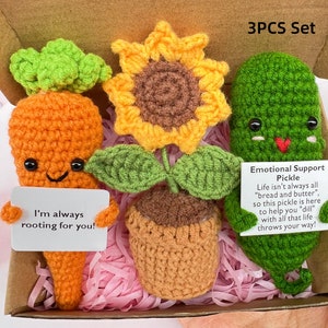 Emotional support pickle, Crochet carrot/Sunflower,Thanksgiving gift,Christmas gift,Handmade crochet Positive Vegetables,Desktop ornaments