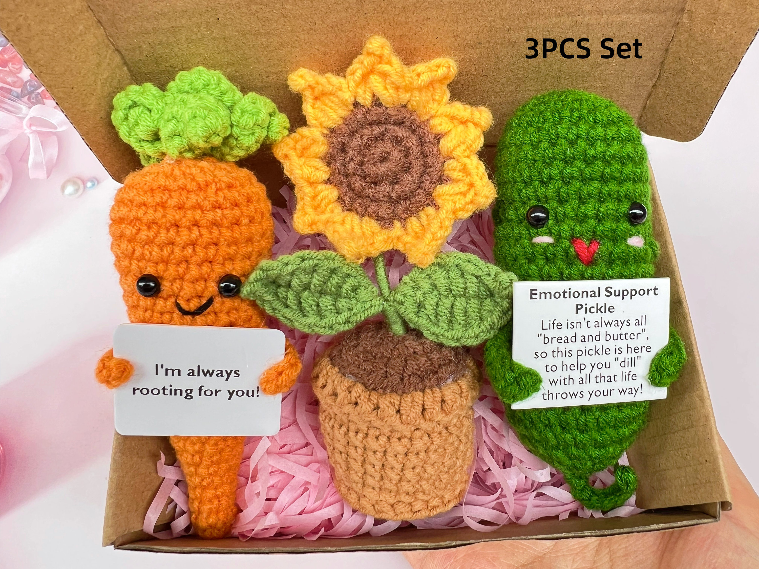 Emotional Support Pickle, Crochet Carrot/sunflower,thanksgiving