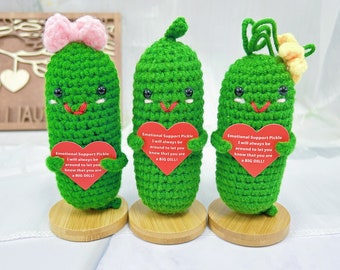 Emotional Support Pickle,Handmade Crochet Pickle With Red Heart Sign,Crochet Sour Cucumber,Home Table/Desk Decor,Caring Gift For Her/Him