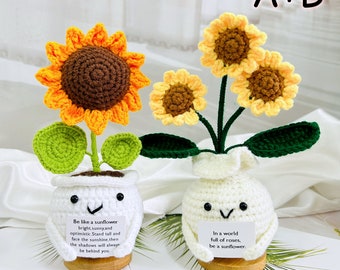 Girasoli in vaso realizzati a mano all'uncinetto, regalo di Natale, simbolo di conforto emotivo, regalo incoraggiante per la Festa della Mamma.