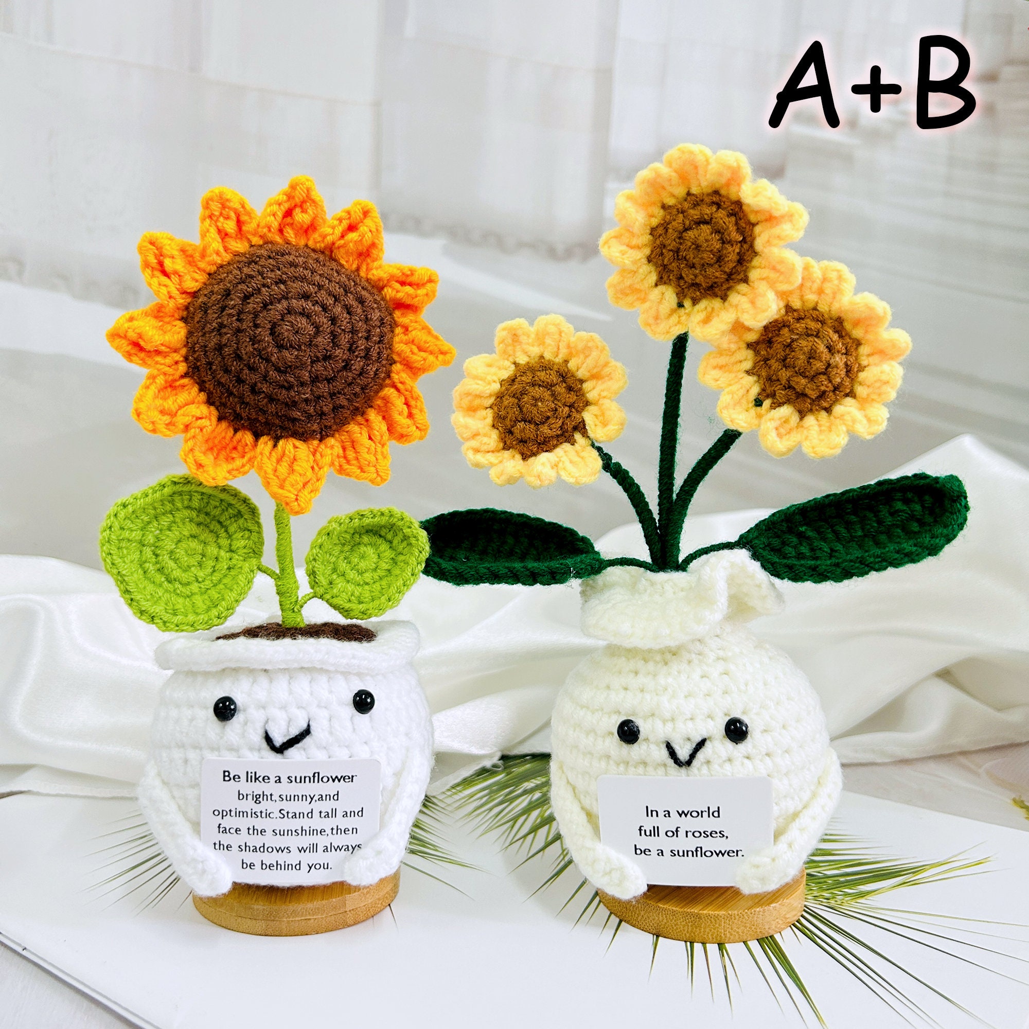 Handmade Crochet Sunflower Potted Plants, Christmas Gift, Warm