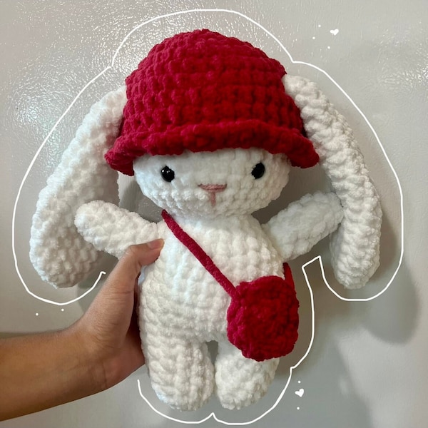 Crochet Bunny Plushie with Bucket Hat and Crossbody Bag